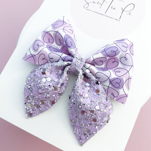 Lavender Hearts Sailor Hair Bow