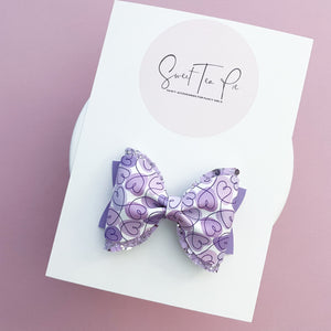 Lavender Hearts Pinched Loop Hair Bow