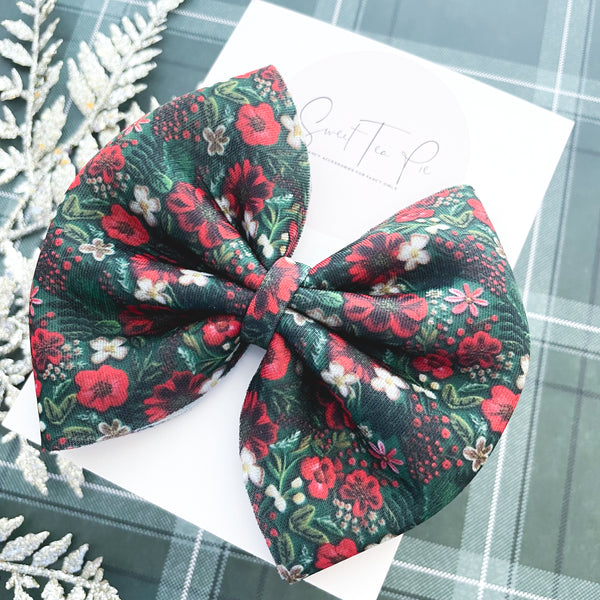 Holiday Florals Fabric Hair Bow