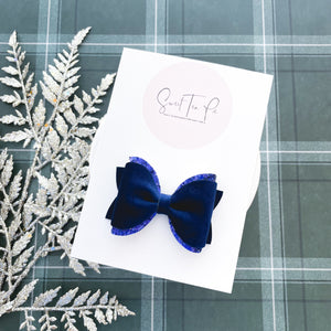 Blue Christmas Pinched Loop Hair Bow
