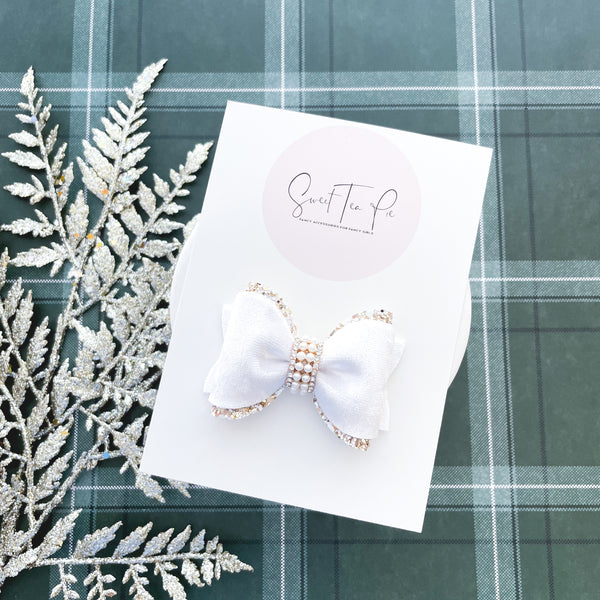 Pearl Velvet Pinched Loop Hair Bow