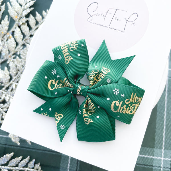 Merry Christmas Ribbon Hair Bow