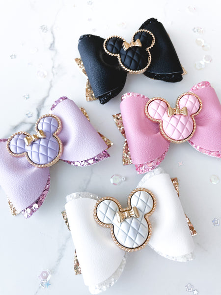 White Minnie Pinched Loop Hair Bow