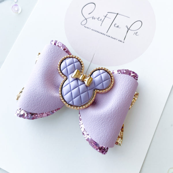 Purple Minnie Pinched Loop Hair Bow