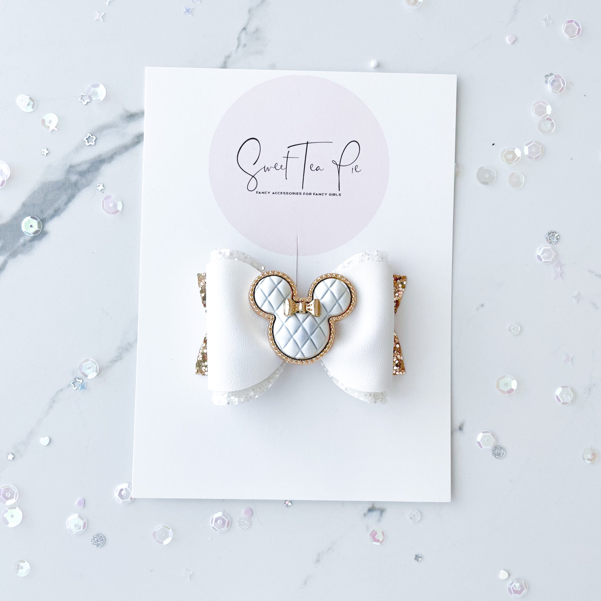 White Minnie Pinched Loop Hair Bow