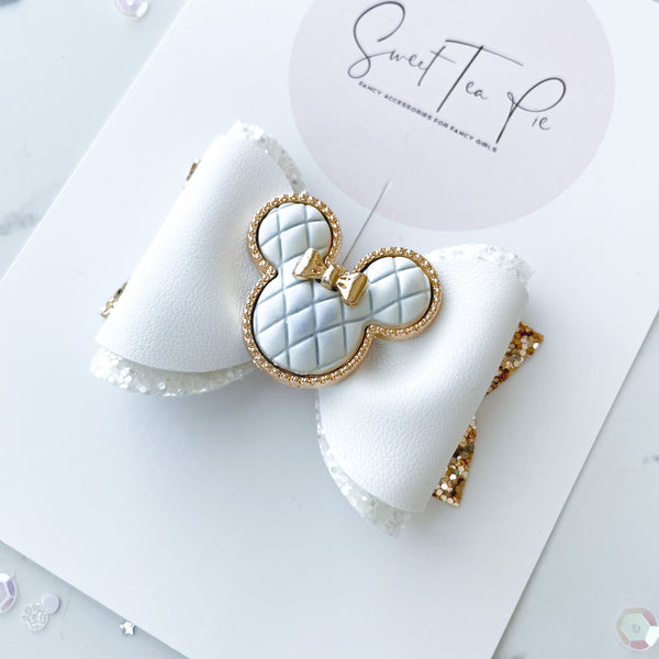 White Minnie Pinched Loop Hair Bow