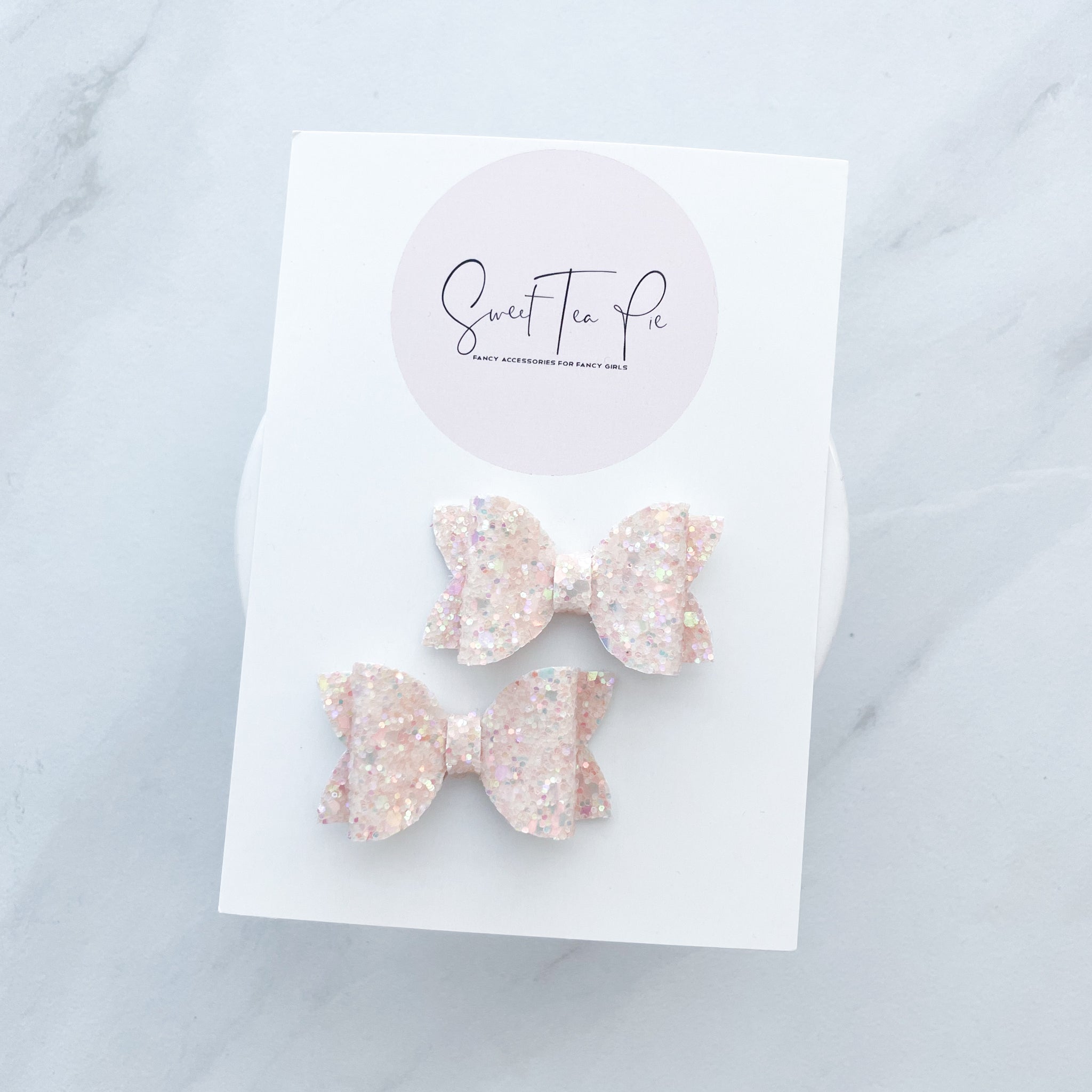 Light Pink Glitter Pigtail Hair Bows