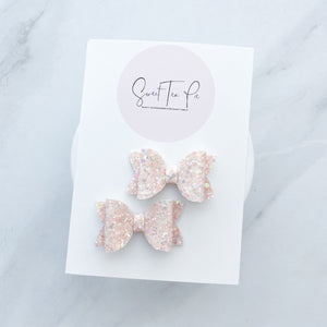Light Pink Glitter Pigtail Hair Bows