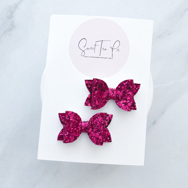 Pink Glitter Pigtail Hair Bows