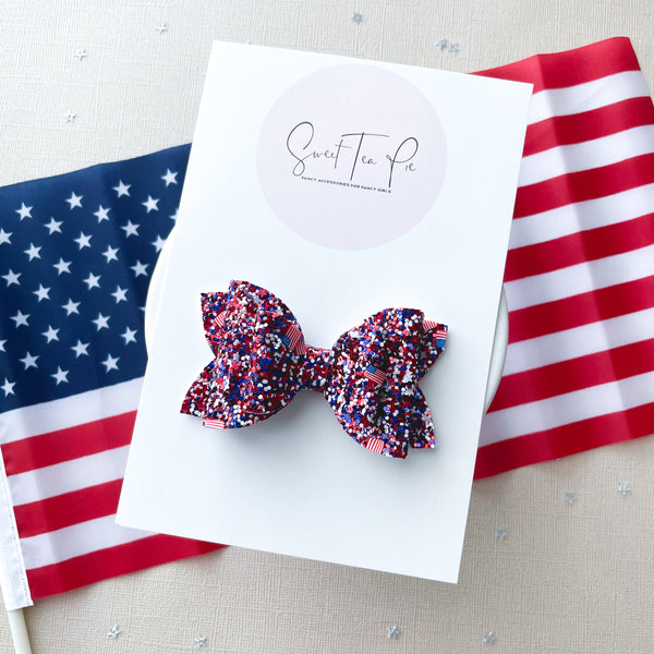 Glitter Flags Double Loop Hair Bow