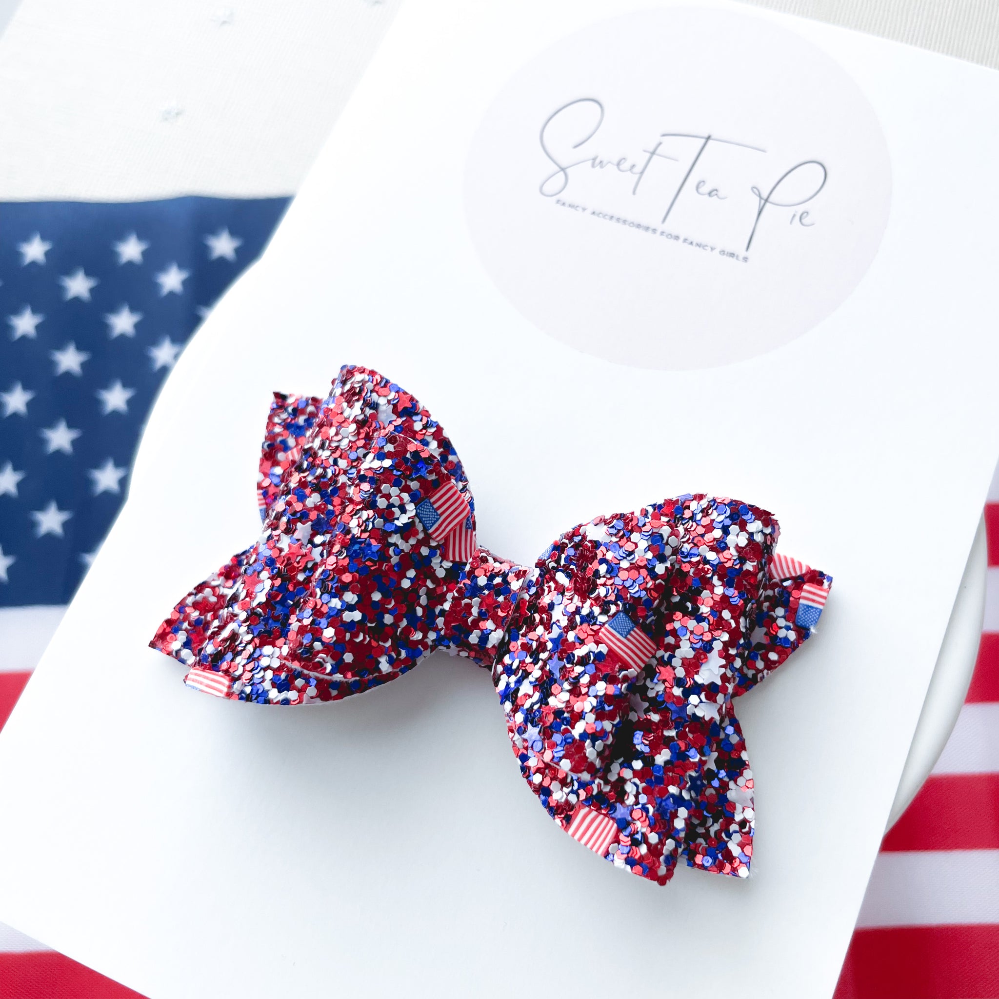 Glitter Flags Double Loop Hair Bow