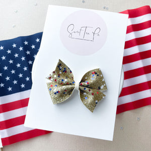 Red, Gold and Blue Pinwheel Hair Bow