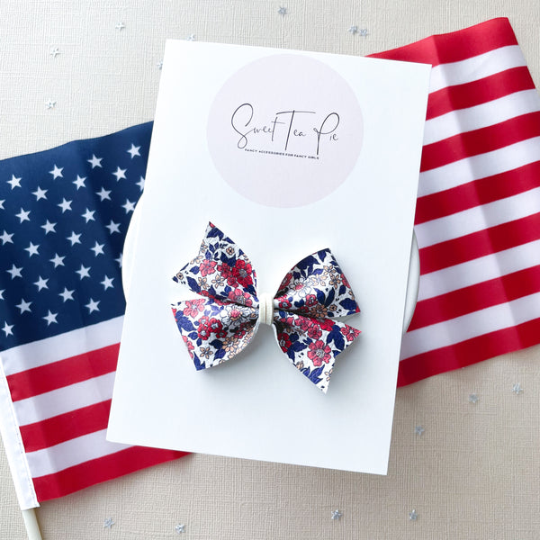 Red, White and Cute Floral Pinwheel Hair Bow