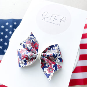 Red, White and Cute Floral Pinwheel Hair Bow