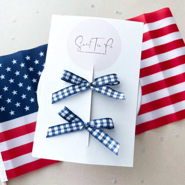 Blue Plaid Ribbon Pigtails