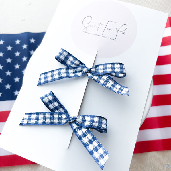 Blue Plaid Ribbon Pigtails