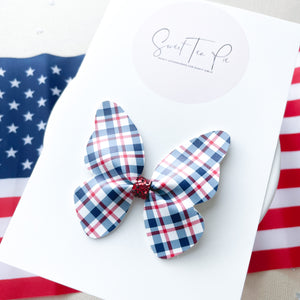 4th of July Plaid Butterfly Clip