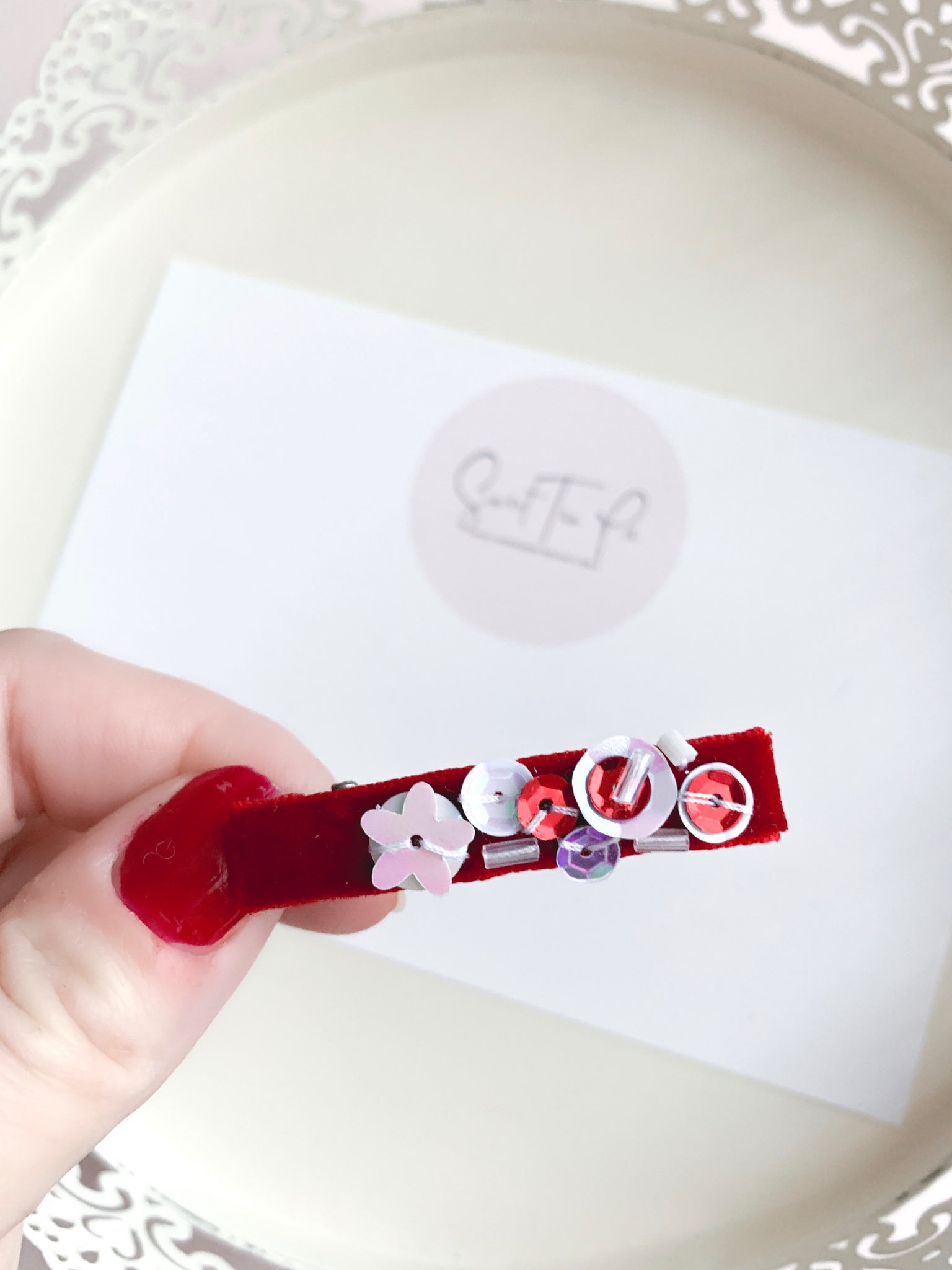 Sequin Velvet Lined Hair Clip - 001