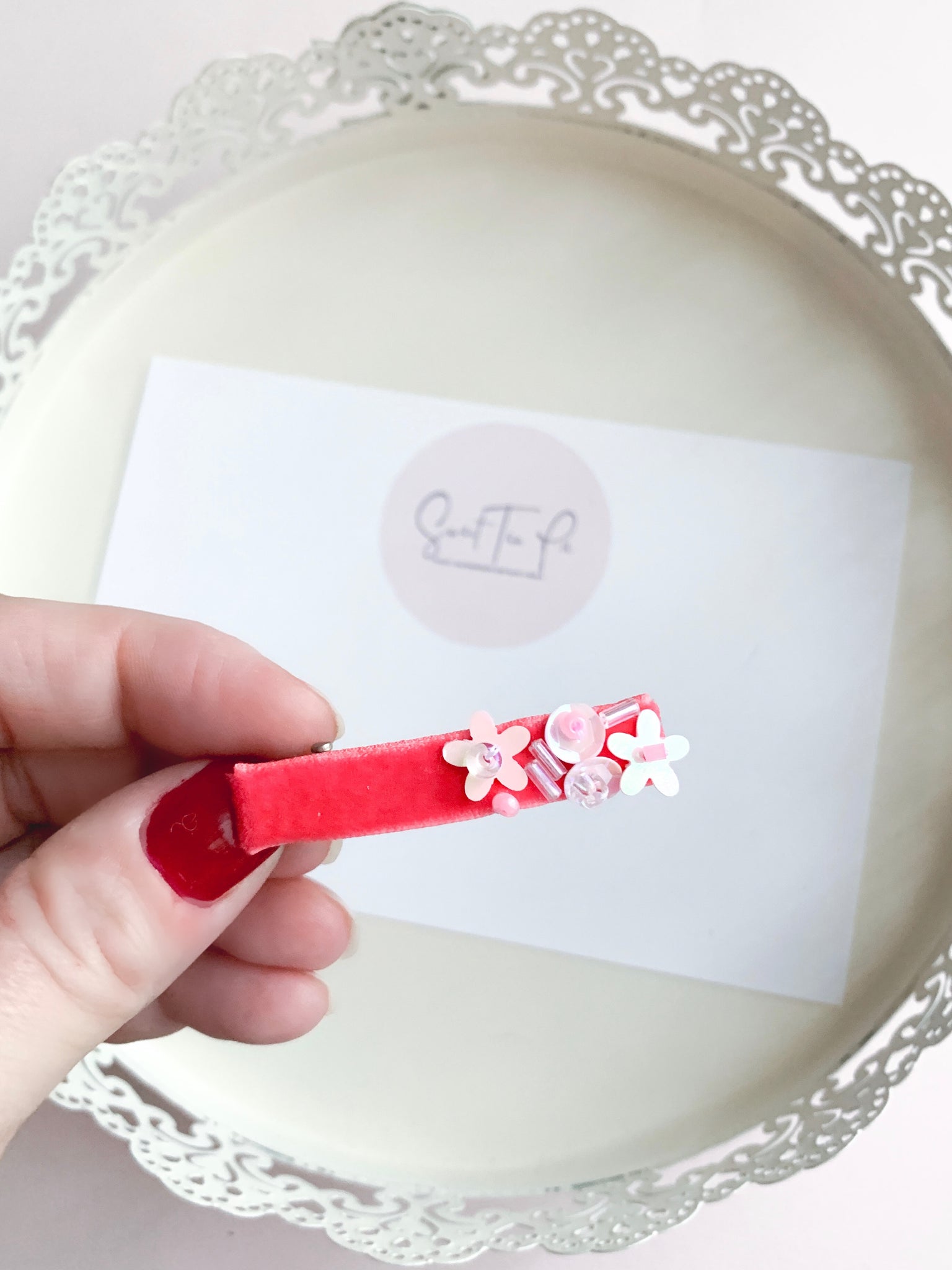 Sequin Velvet Lined Hair Clip - 004