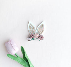 Floral Bunny Ears Lined Alligator Clip