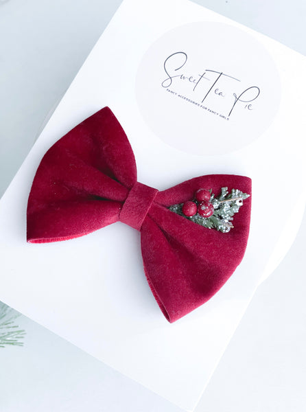 Red Velvet Floral Hair Bow