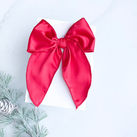 Red Silk Fable Hair Bow