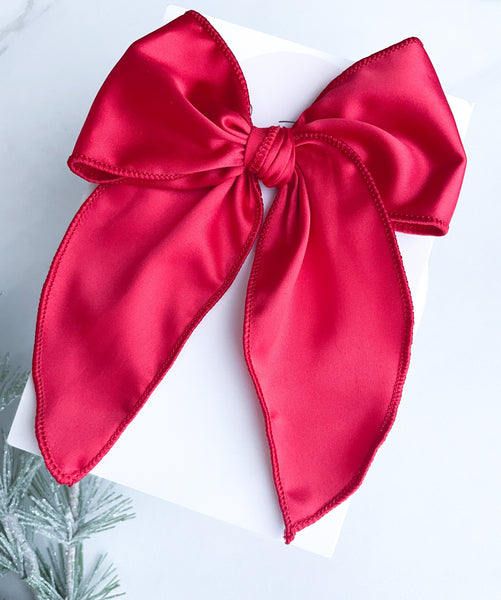 Red Silk Fable Hair Bow