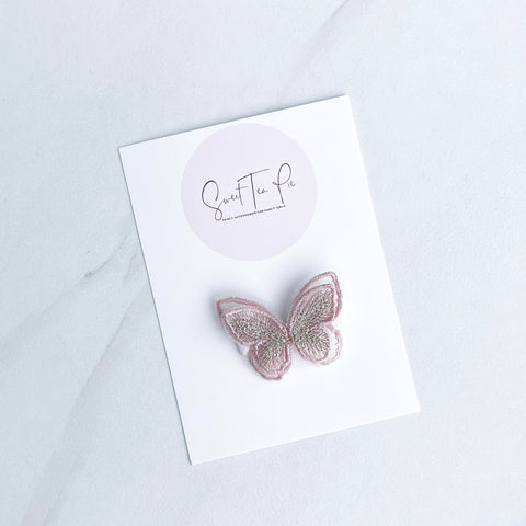 Embroidered Butterfly Glam Clip - Dusty Pink