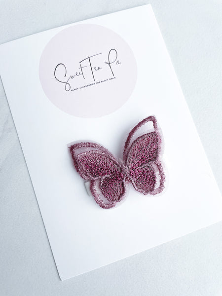 Embroidered Butterfly Glam Clip - Pink