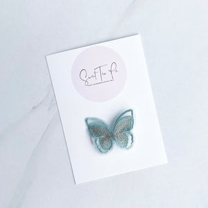 Embroidered Butterfly Glam Clip - Blue