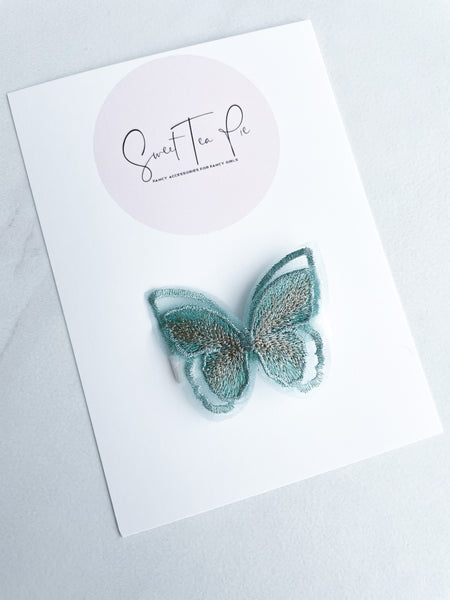 Embroidered Butterfly Glam Clip - Blue