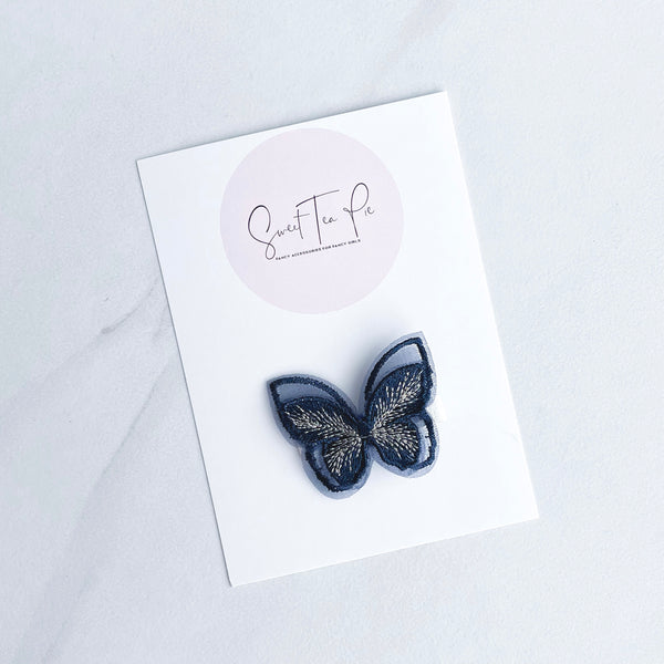 Embroidered Butterfly Glam Clip - Navy