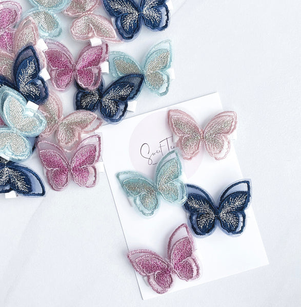 Embroidered Butterfly Glam Clip - Blue