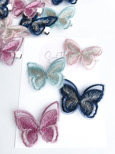 Embroidered Butterfly Glam Clip - Navy