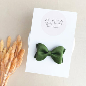 Olive Green Pinched Loop Hair Bow