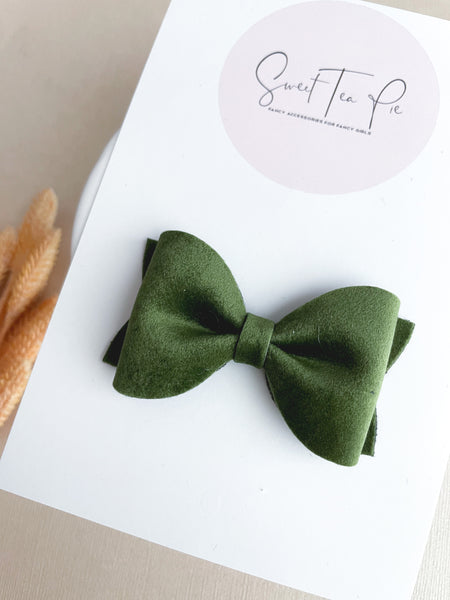 Olive Green Pinched Loop Hair Bow