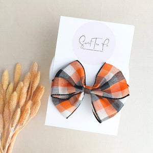 Orange Plaid Mini Fable Ribbon Hair Bow