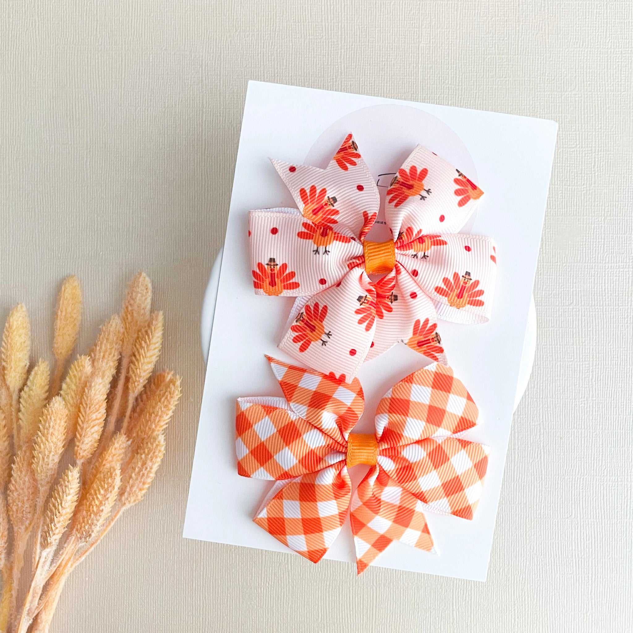 Thanksgiving Turkey Ribbon Hair Bow Set