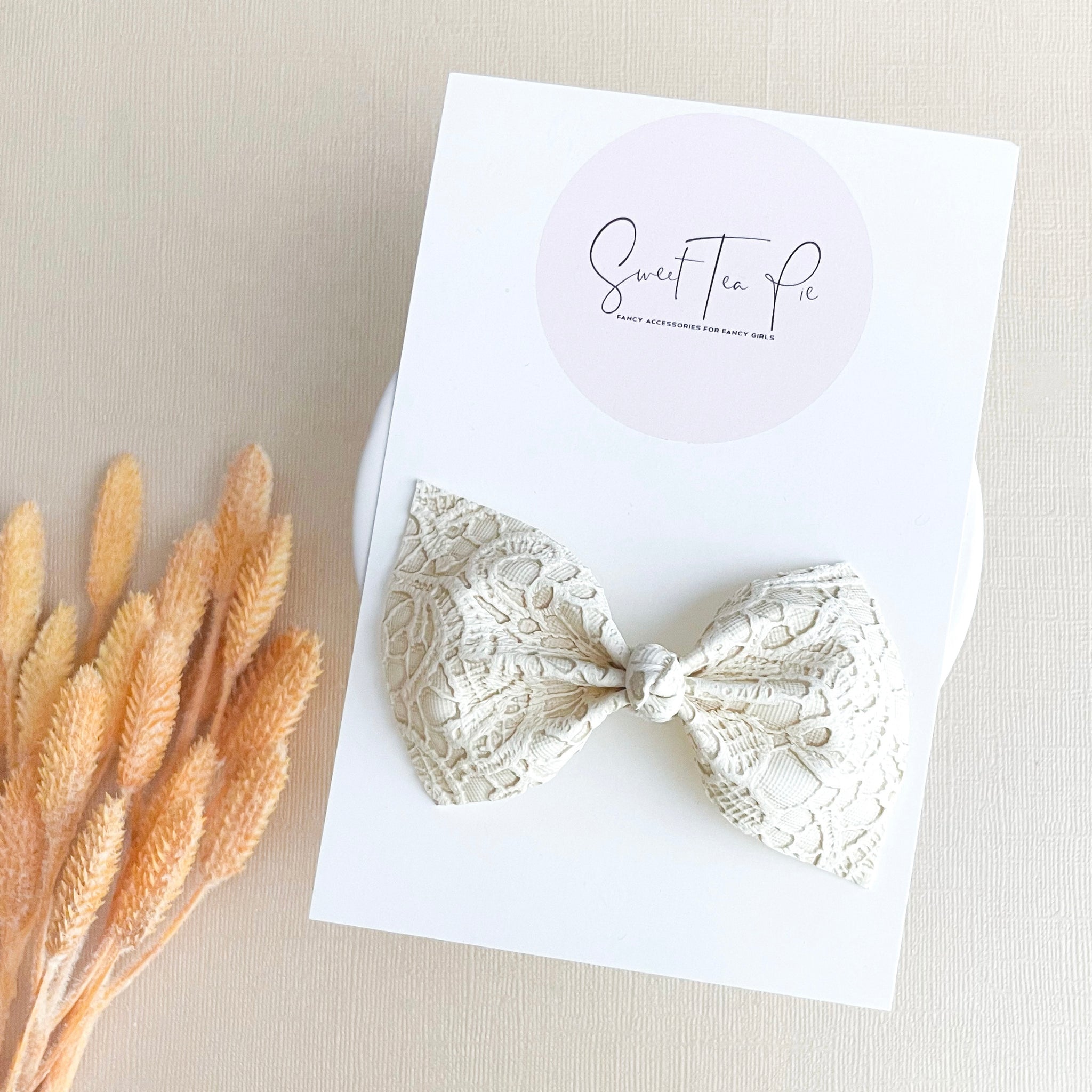 Cream Lace Knot Hair Bow