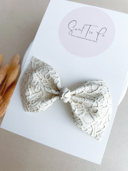 Cream Lace Knot Hair Bow
