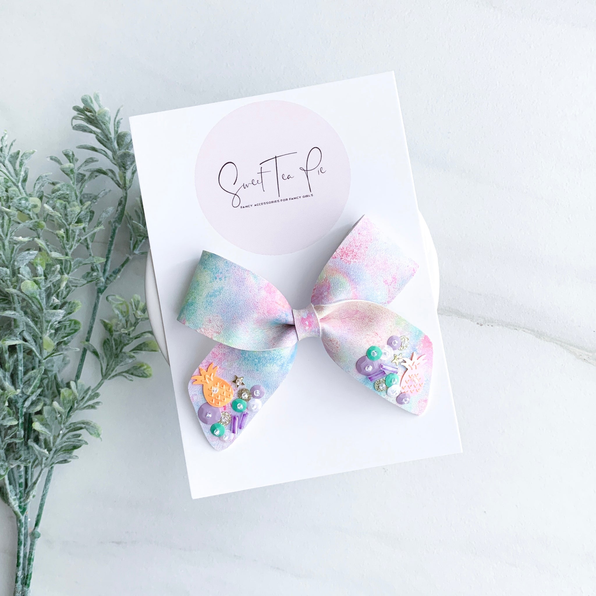 Pineapples Sequin Dripped Schoolgirl Bow - #1