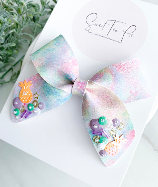 Pineapples Sequin Dripped Schoolgirl Bow - #1