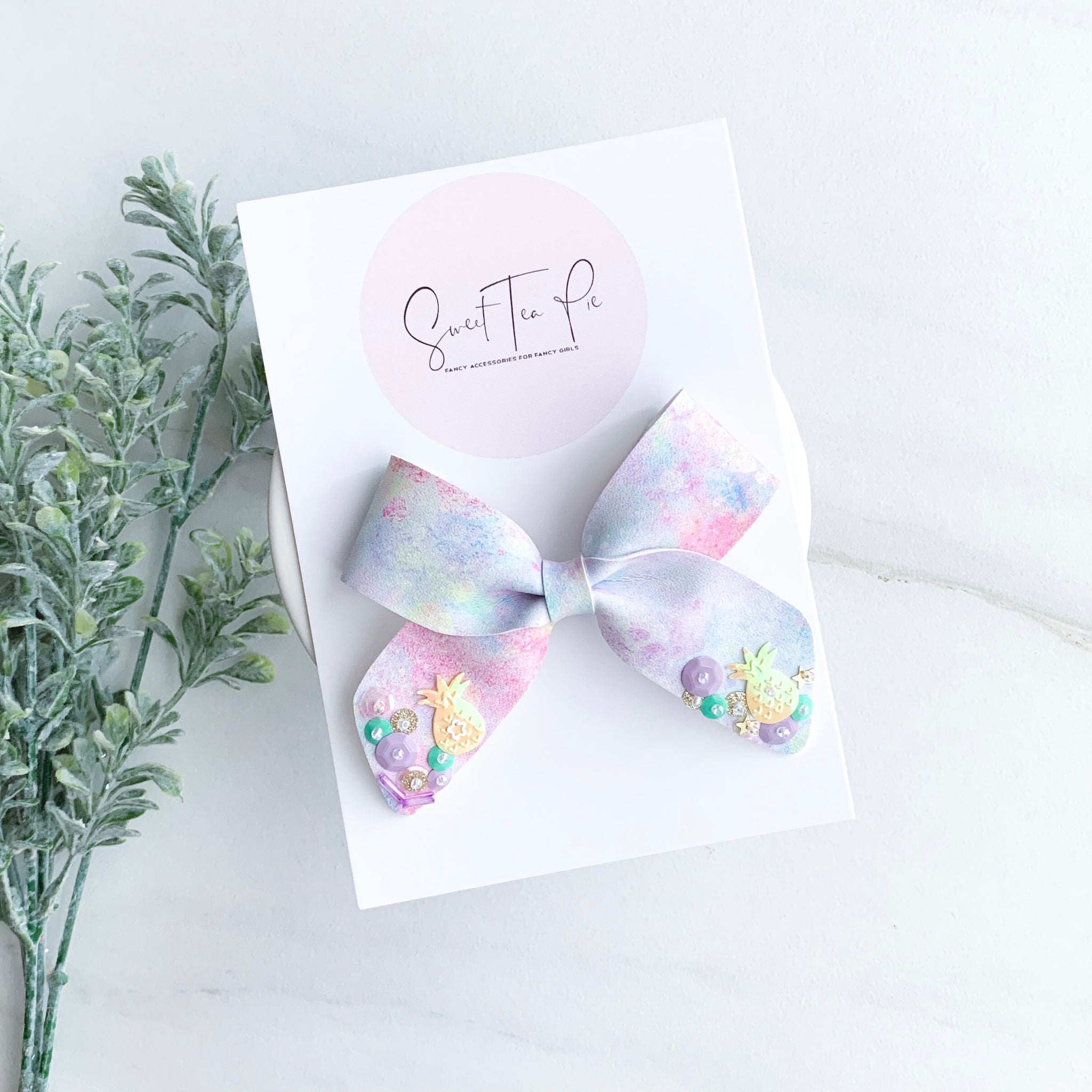 Pineapples Sequin Dripped Schoolgirl Bow - #2