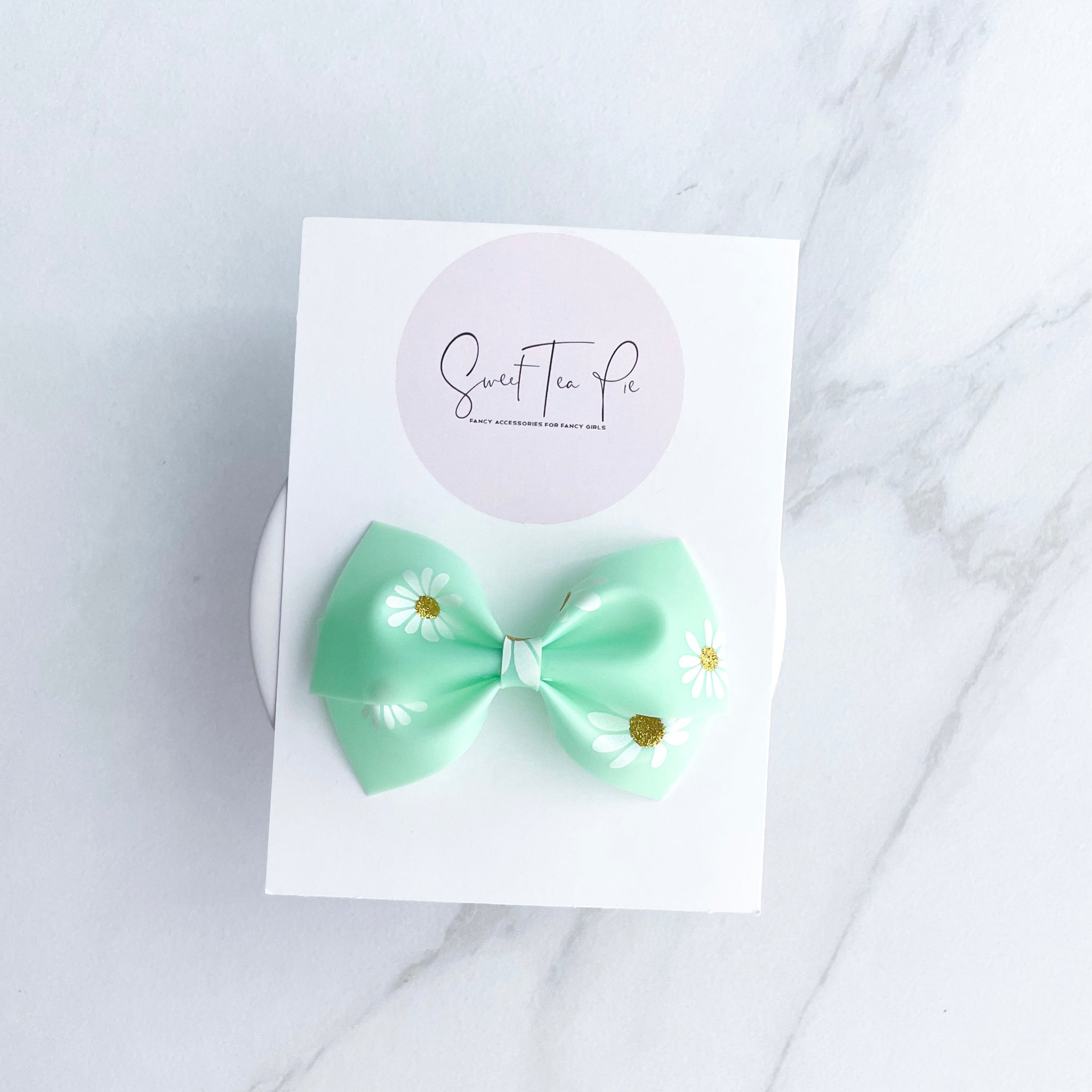 Green Flower Modern Lu Hair Bow (POOL BOW)