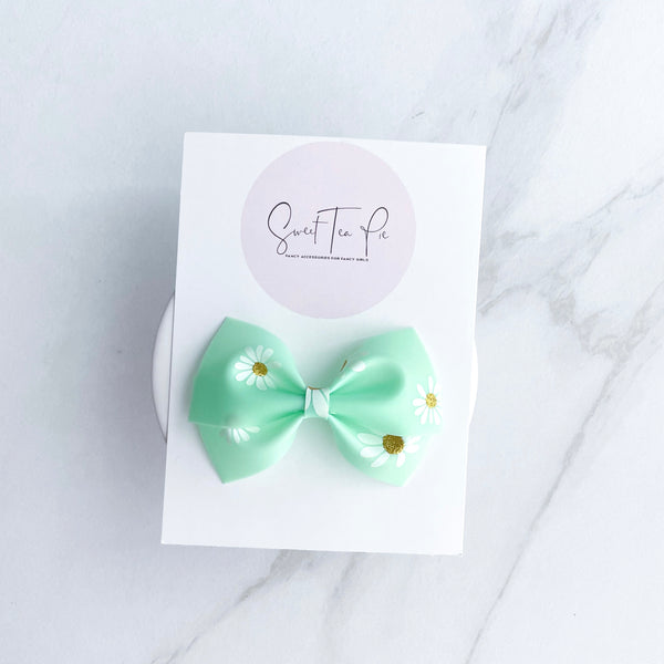 Green Flower Modern Lu Hair Bow (POOL BOW)