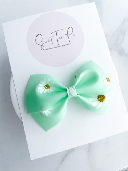 Green Flower Modern Lu Hair Bow (POOL BOW)