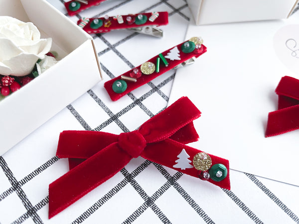 Oh Christmas Tree Sequin Velvet Hair Bow