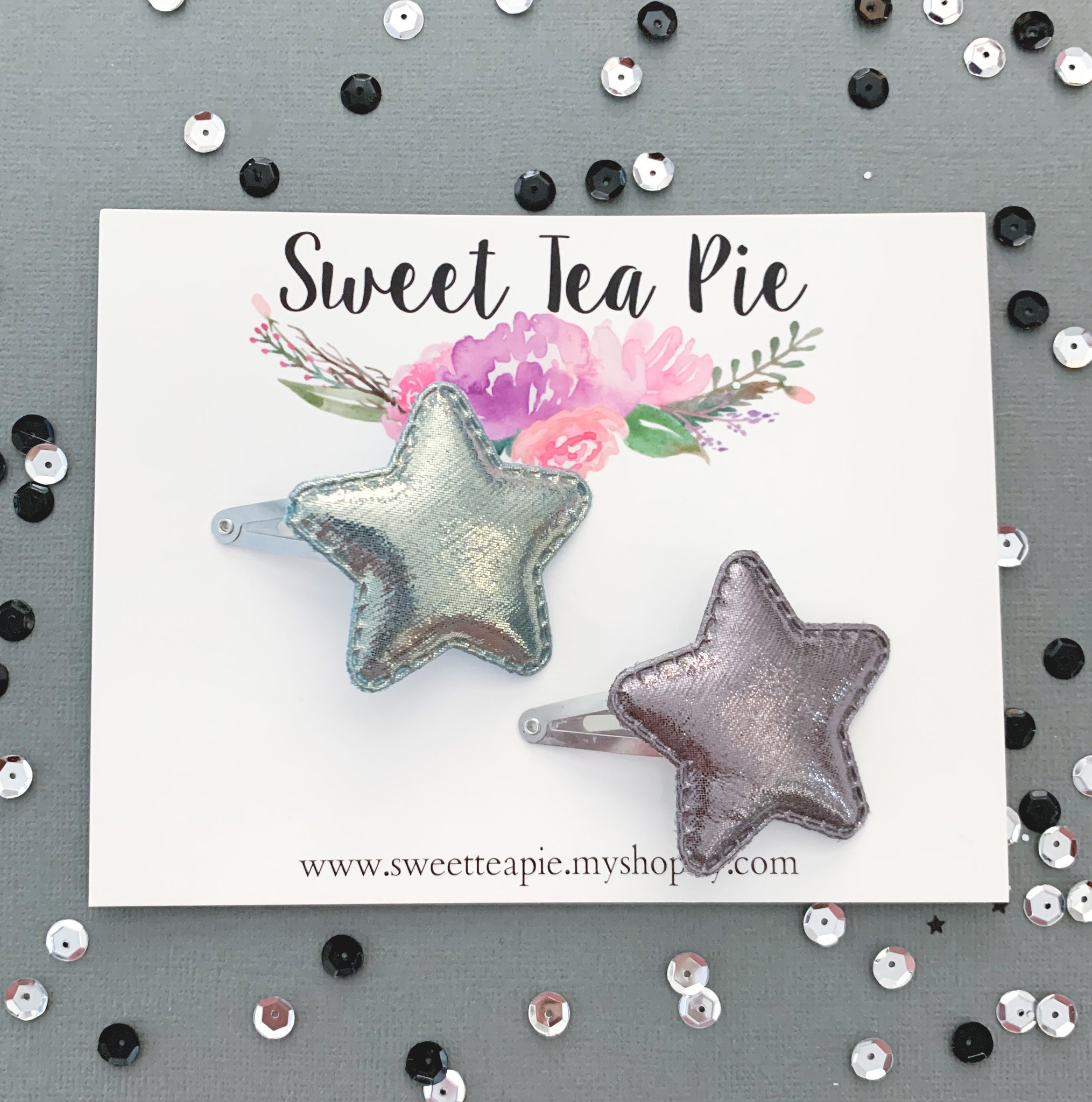 Metallic Stars Snap Clips- Blue/Grey Set of 2