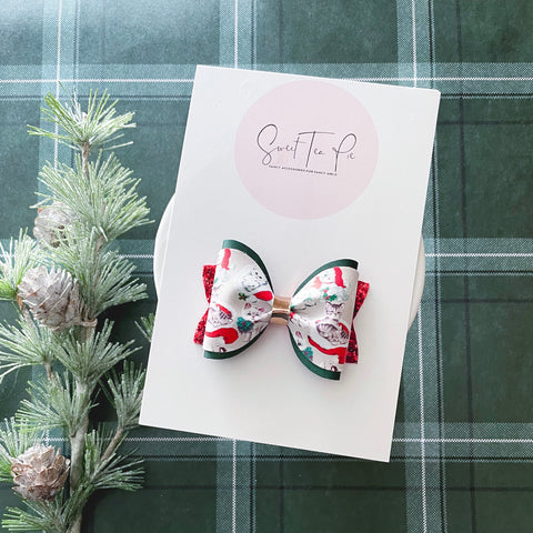 Christmas Cats Pinched Loop Hair Bow