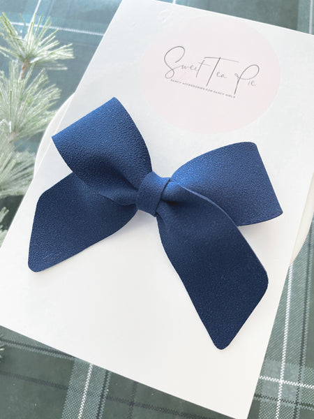 Blue Suede Schoolgirl Bow